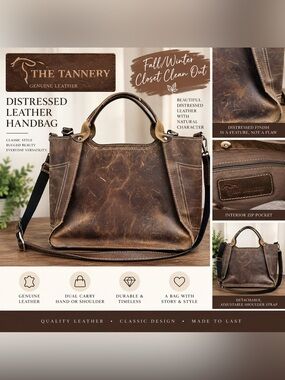 Distressed Leather Crossbody Bag - Brown